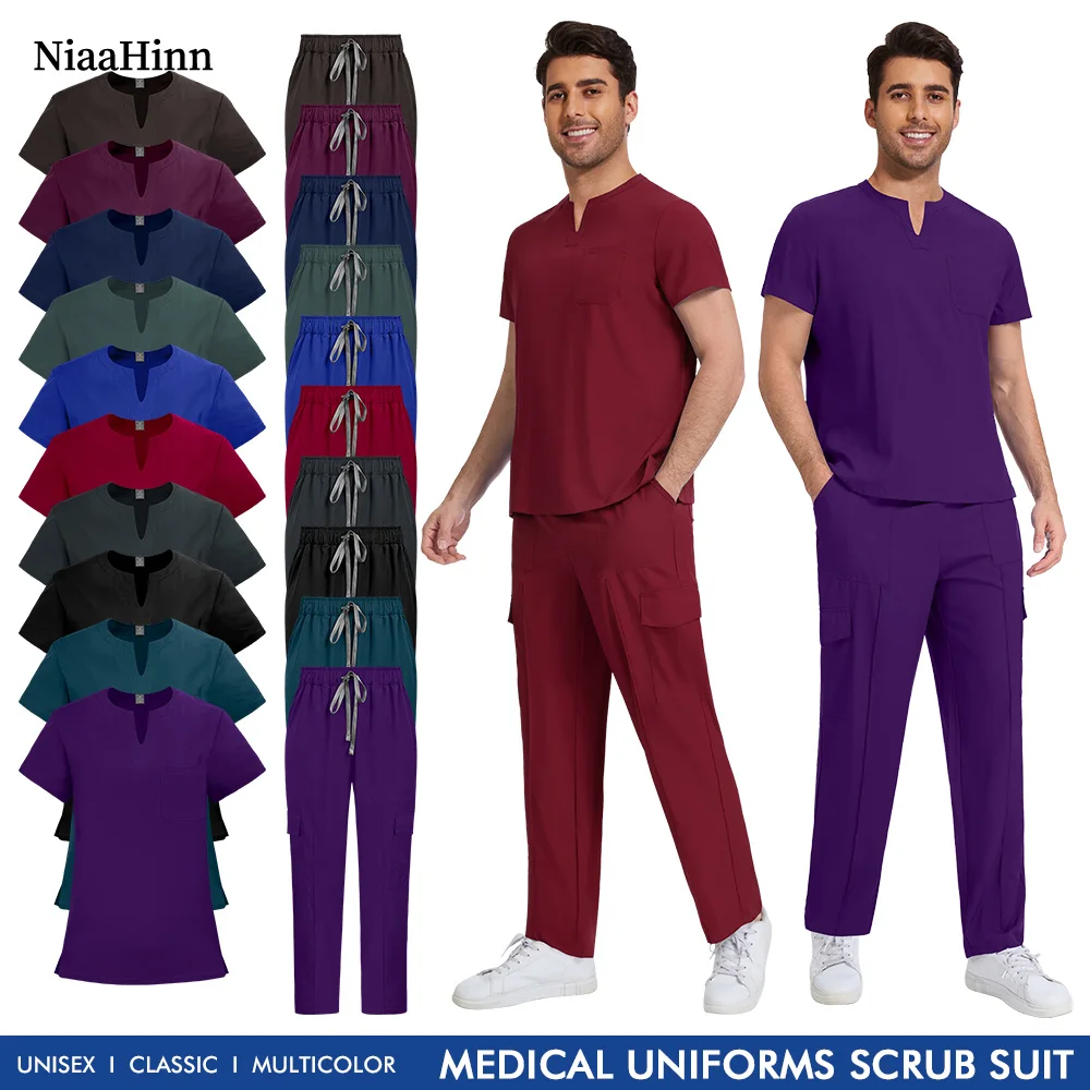 Niaahinn uniformes chirurgicaux médicaux Costume de médecin hommes infirmière chirurgie anesthésiste vêtements de travail soins infirmiers cliniques gommages hauts-pantalons Costume