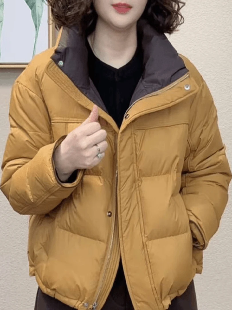 

Winter Thiened ort Zipper Jaet Women's Faion Casual Loose Sle Bread Coat Stand Collar Cotton Clothes for Ladies