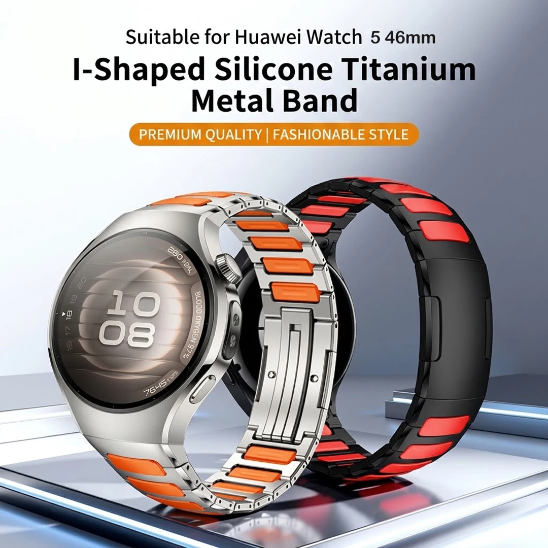 Band for Huawei Watch 5 46mm Bracelet Bussiness Fashion Adjustable H-shaped Silicone Titanium Metal Strap for Huawei Watch5 46mm