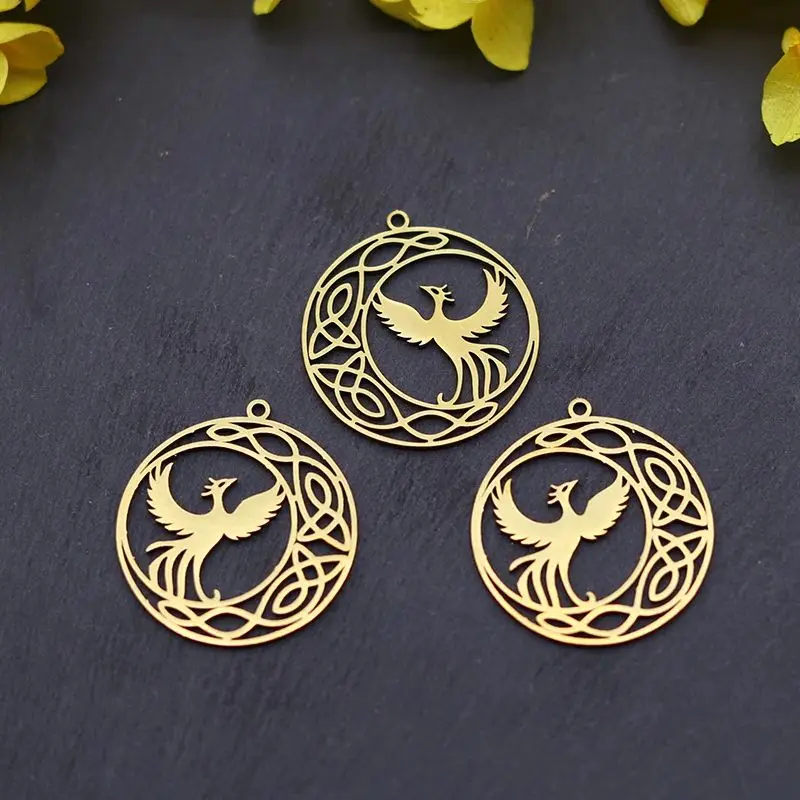 

3pcs/lot Witch Knot Fire Phoenix Stainless Steel Line Round Pendant Charms for Jewelry Making Earrings Bracelets diy Accessories