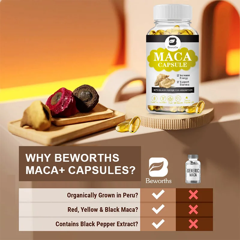 BEWORTHS 120pcs Maca Root Capsules Male Energy Supplement Pill For Men Healthy Food Strong Body