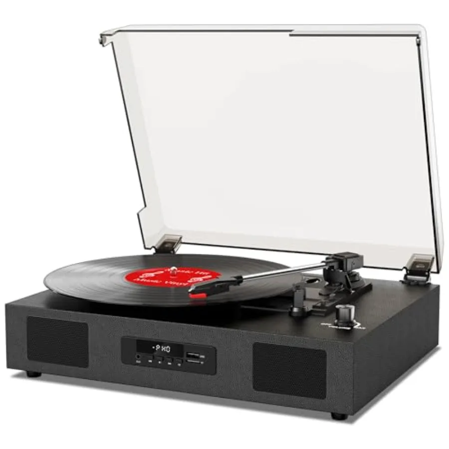 

Vintage Belt-Drive Vinyl Record Player with Bluetooth Speakers 3 Speed Turntable USB Recording AUX-in RCA Line Out Black