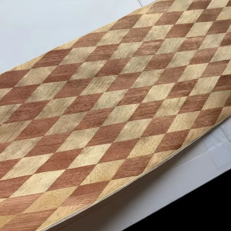 Red Walnut+olive Wood 3D Diamond Patterned Woven Wood Veneer Home Decorative Size:2.5x0.43meter Thickness0.25mm