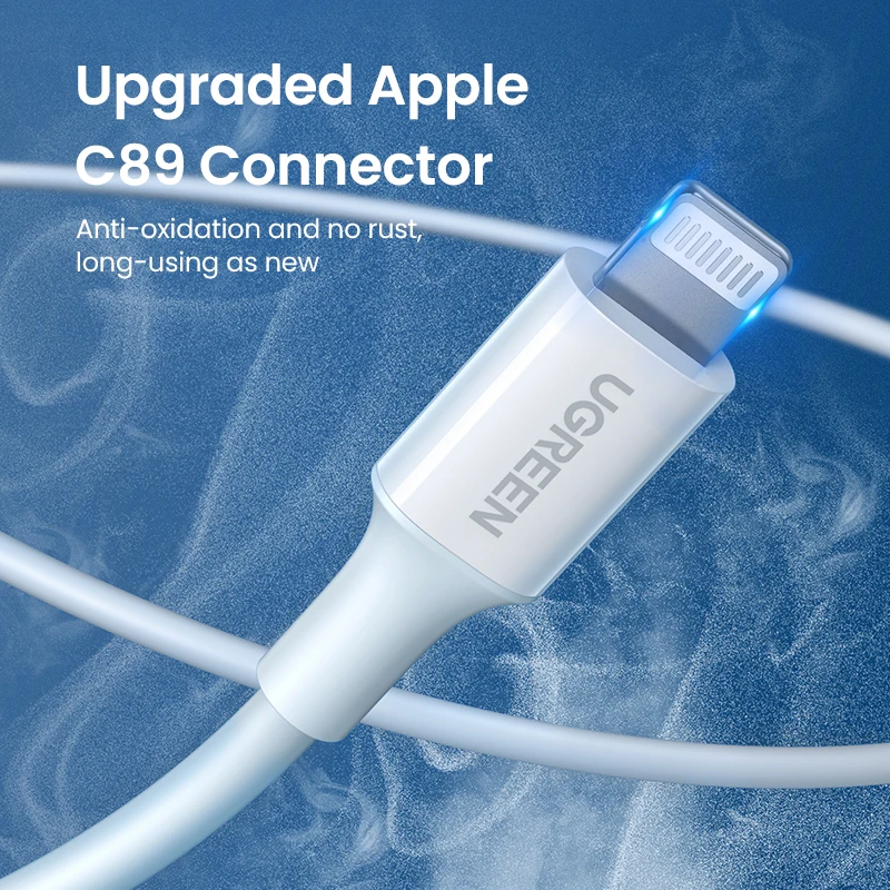 UGREEN USB-Lightning 케이블 MFI 2.4A Apple iPad iPhone 14 13 12 11 xs xr 7 충전기 Braided Carplay 8 핀용 충전 데이터
