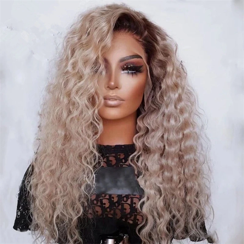 Cosplay Blonde Wigs Loose Curly Lace Front Wig for Girl Lady Honey Blond Ombre Lace wig 13x4 Glueless Synthetic Futura Soft Wig