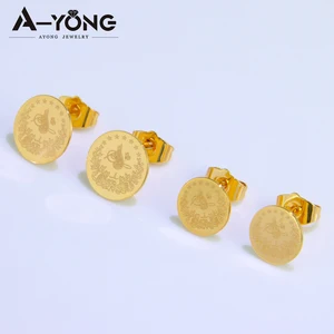 シンプルなトルコリバティコインスタッドイヤリング18Kゴールドメッキラウンド耳爪ドバイアラブ女性婚約ウェディングパーティージュエリー 12ベストセールストルコのイヤリング-8