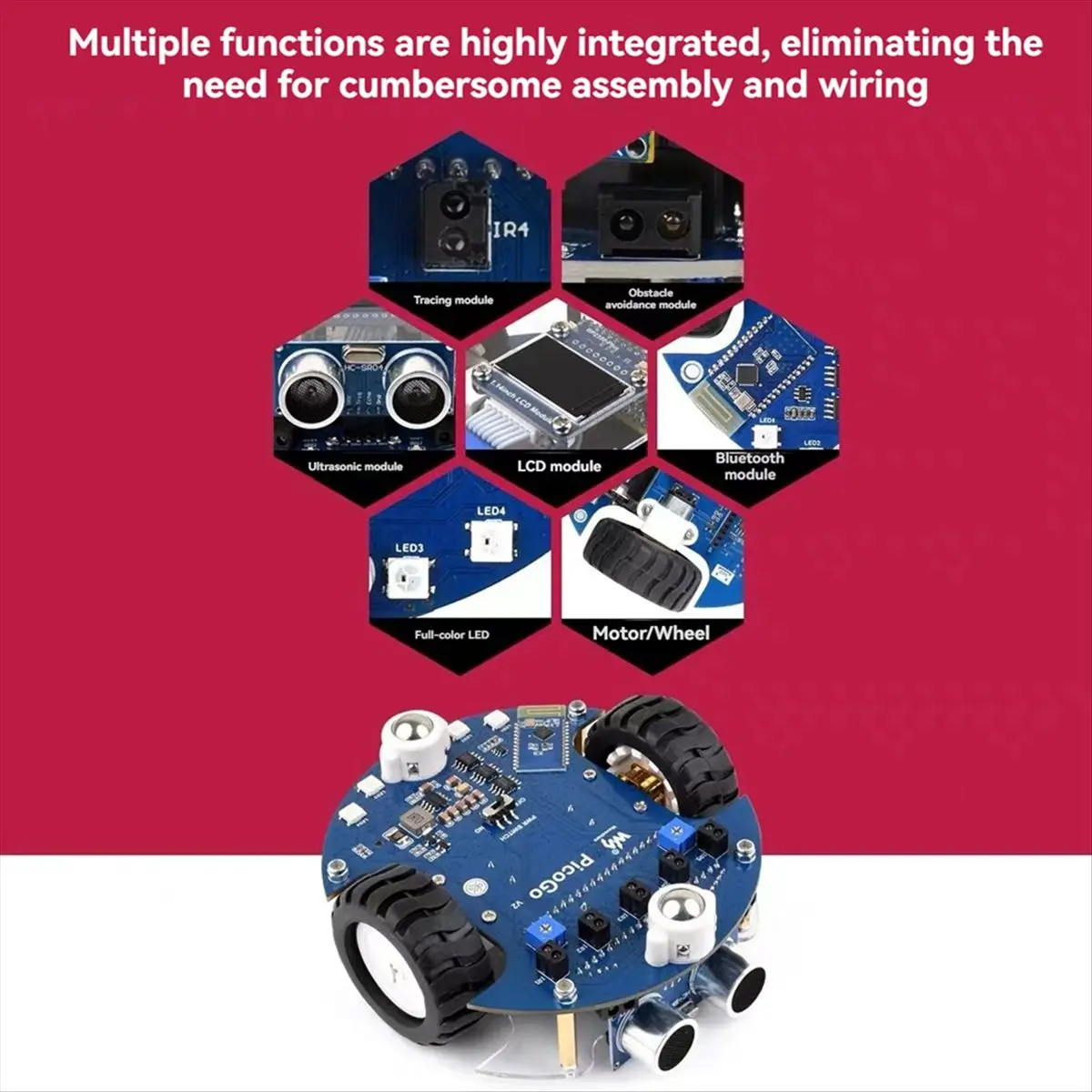 T644C-Smart Car Robot RP2350-Plus Development Board with Obstacle Avoidance Module/Tracking Module/Bluetooth Module HOT