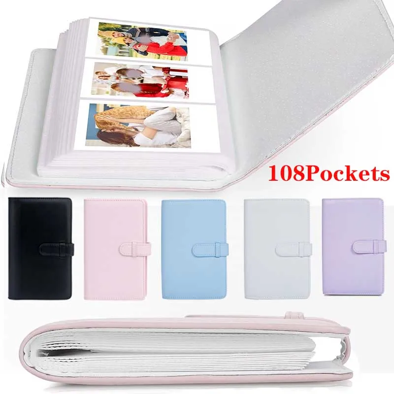 108 Pockets Photo Album for Mini 2 - 3 Inch Film Camera Storage, PU Leather Stamp Collection Book, Mini Photo Paper Organizer