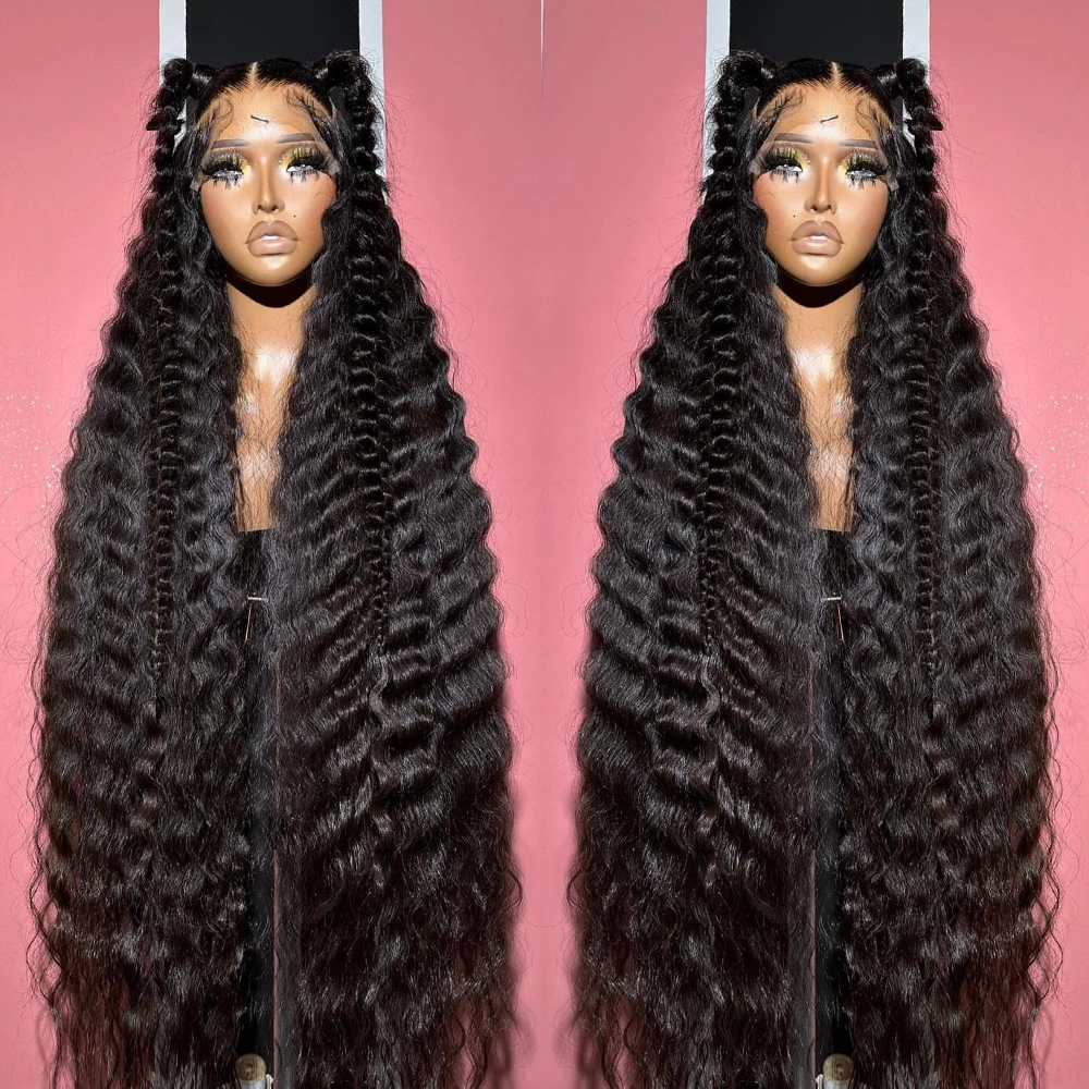 Perruque Lace Front Wig Naturelle Bouclée, Cheveux Humains, Deep Wave, 13x6 HD, 13x4, 30 Pouces, 360 Full Water Wave, avec Support et Ondulation