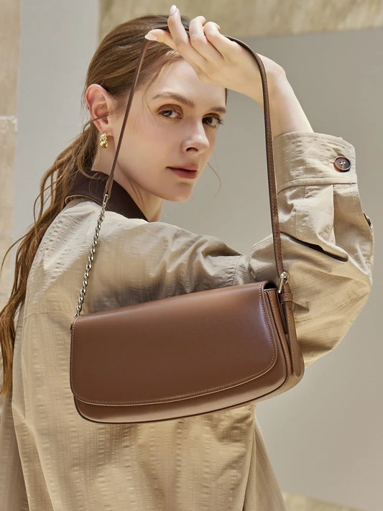 

Genuine Leather Asymmetric Shoulder Strap Underarm Bag Female Commuter Small Square Flap Bag Single Shoulder Crossbody Bag