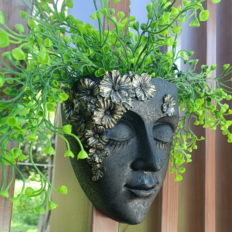 NORTHEUINS Resin Sticker Face Flower Pot Mask Decoration Hanging Plant Container Embroidered Decoration Vase Personalized Europe