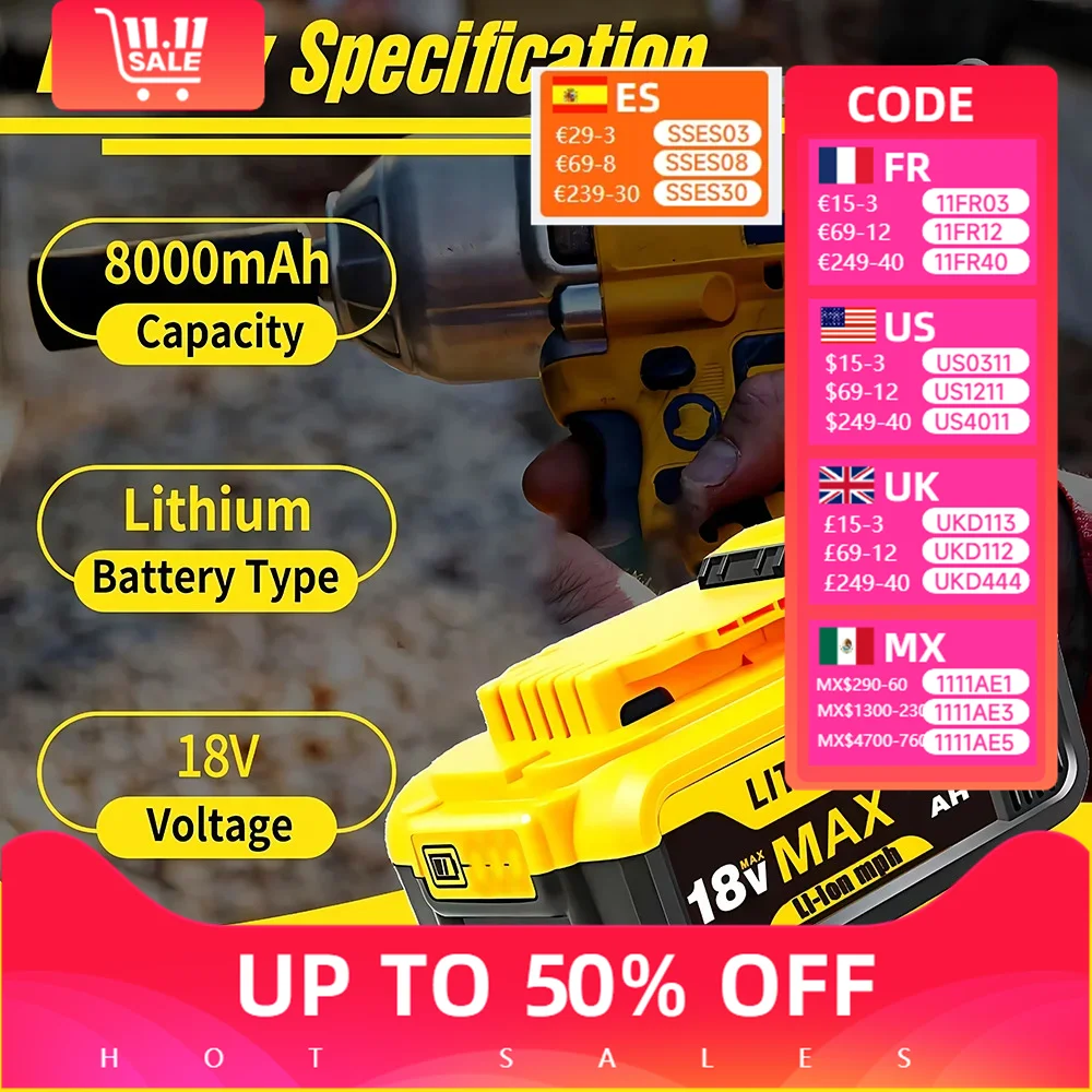 

Original for Dewalt 20V tools Battery, 6AH 9AH Rechargeable Lithium Ion Battery, Dewalt DCB206 Power Tool Replacement Battery