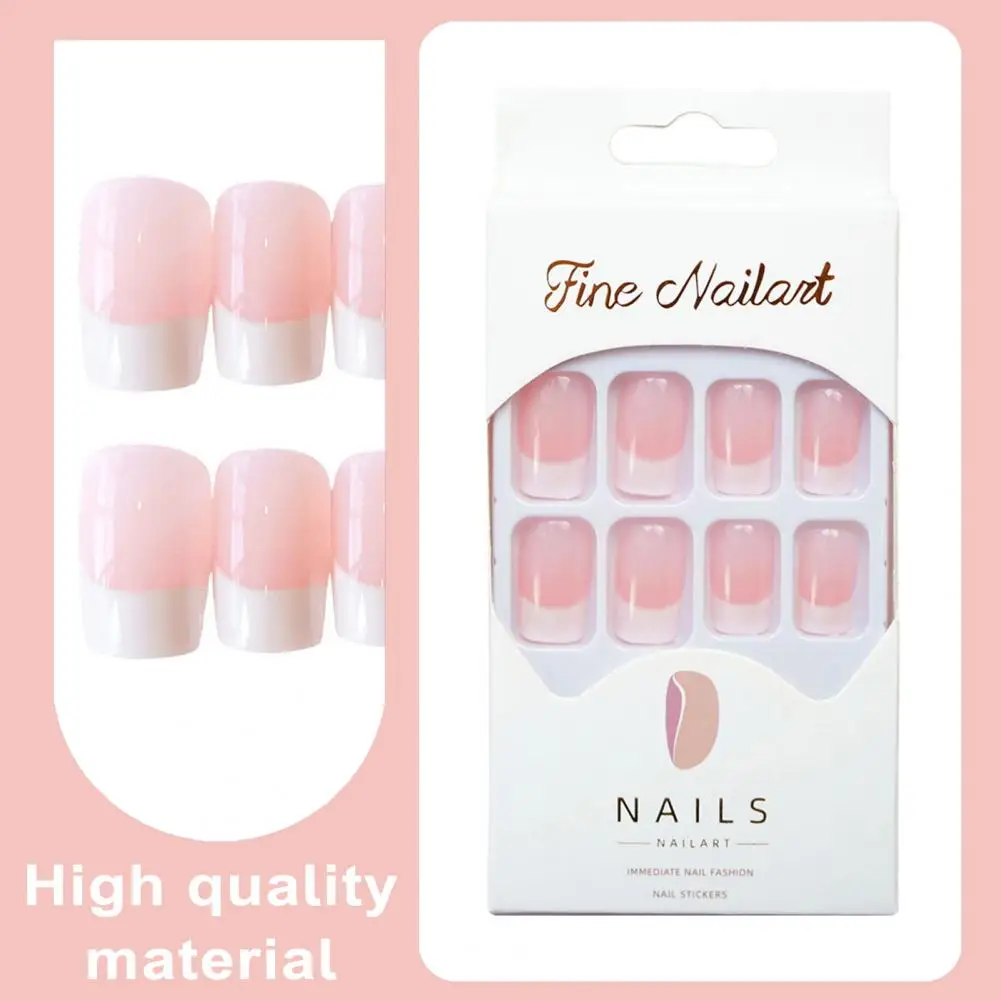 24Pcs Press on Nails with Glue Square Short Glossy Nail Extension Full Cover Women Girls Natural Fake Nails Salon Home Use