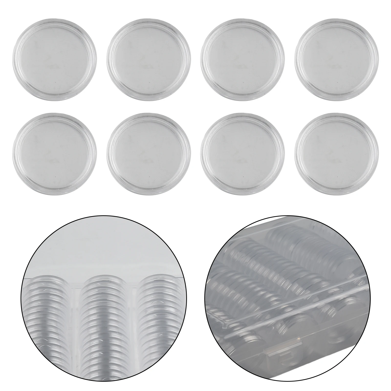 100 Round Coin Capsules 25mm Diameter with Portable Storage Box Holder Clear Case for Protecting Copper Silver Gold