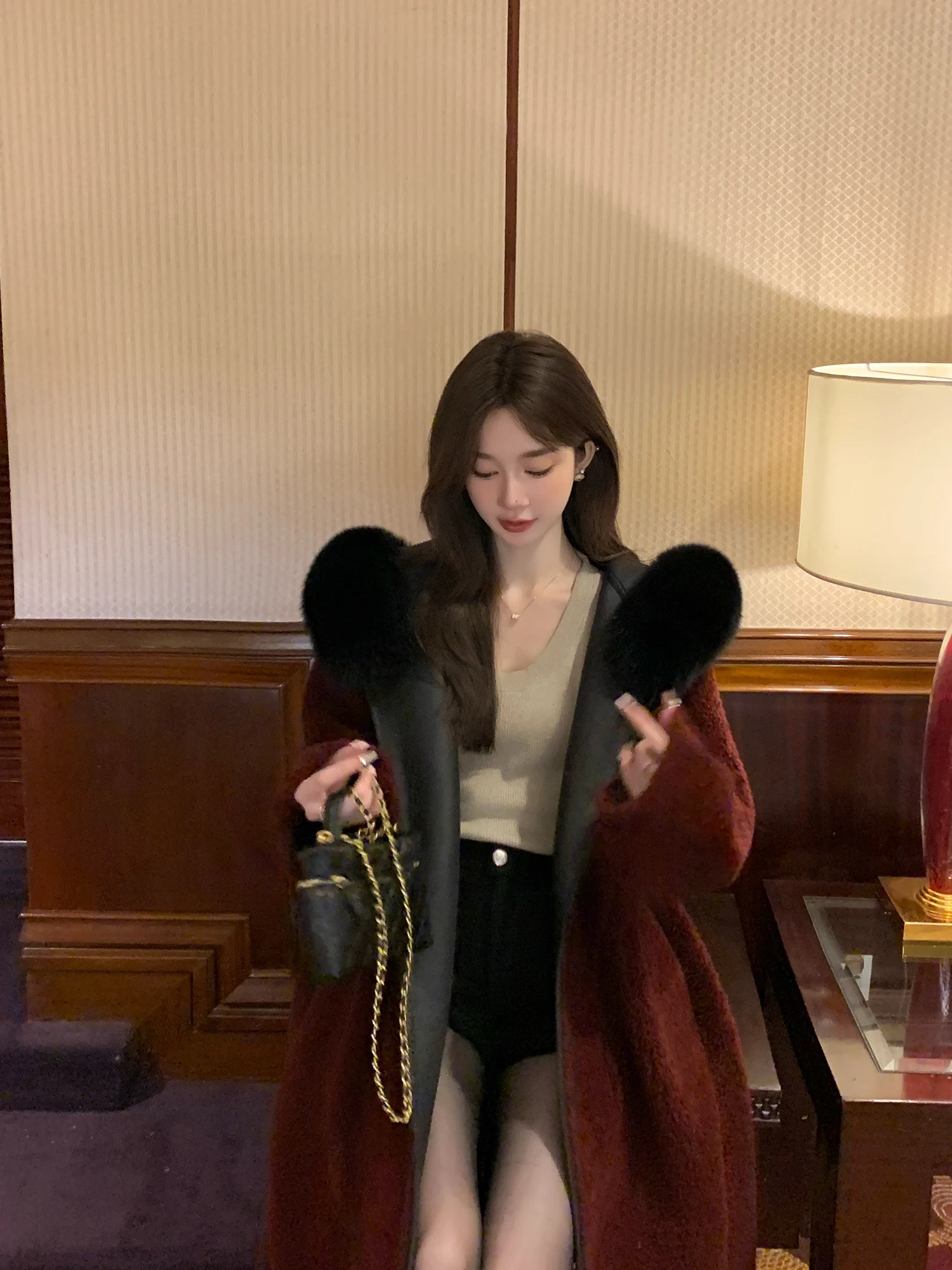 

Женское шерстяное пальто LM с меховым капюшоном из овчины, теплое, ветрозащитное, комфортное, средней длины, для повседневной носки