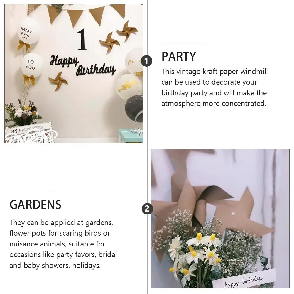 

3pcs Paper Retro Paper Windmill Birthday Decor Kids Toy Photography Prop Handheld Ornament Brown Outdoor Garden