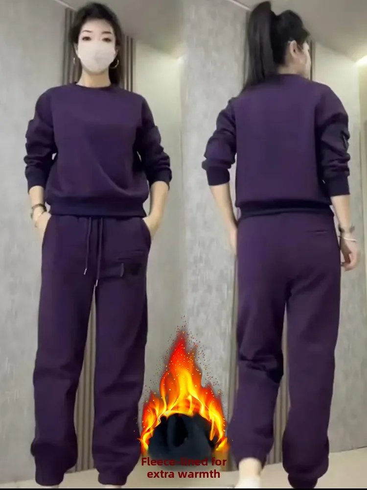 

Faionable Casual Sportswear Set Women's Winter 2024 Warm Small Size round Ne Sweatirt Pants Two Piece Set Comfortable P...