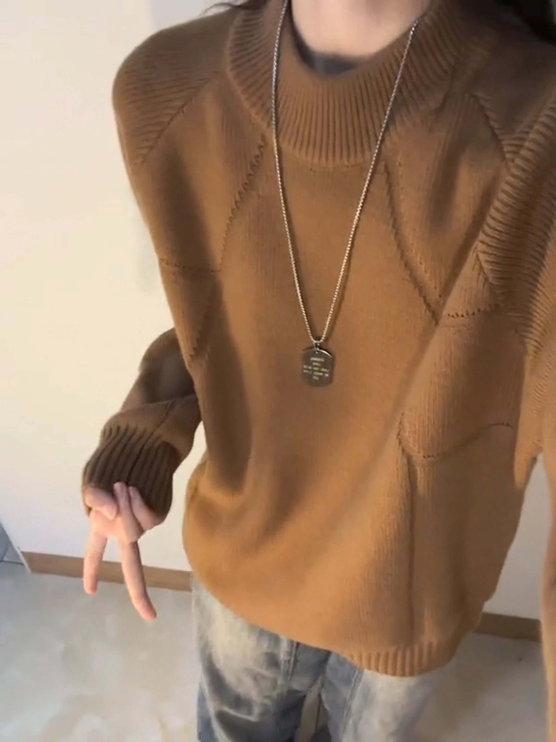 

Men's Thiened f-High Collar Knitted Sweater Simple Sle Warm Lazy Faion Inner Wear Couple's Sweater Autumn Season