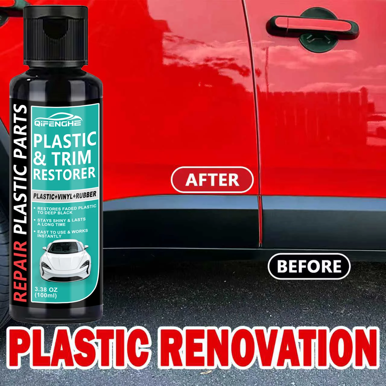 Car Plastic Repair Agent | Restores Black Luster, Long-Lasting Care Car Polish, Suitable for Dashboards and Plastic Surfaces