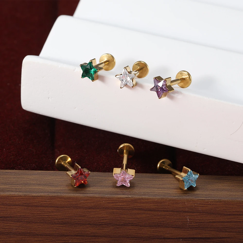 ASTM F136 Pure Titanium 1pc Ear Studs Blue Zircon Helix Tragus Cartilage Earring Internal Thread Labret Lip Piercing Jewelry