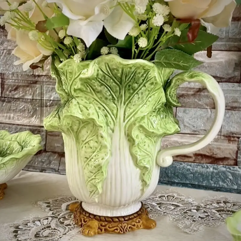 

Chinese Cabbage Flowers Vase, Ceramic Garden Pot, Home Decor, Study Room, Office, Living Room, Dining Table, Interior