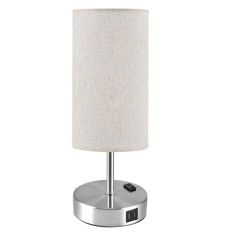 

Bedside Lamp For Bedroom With 2 USB Charge Table Lamps Coffee Fabric Shade For Bedroom Room Modern Light Fixture