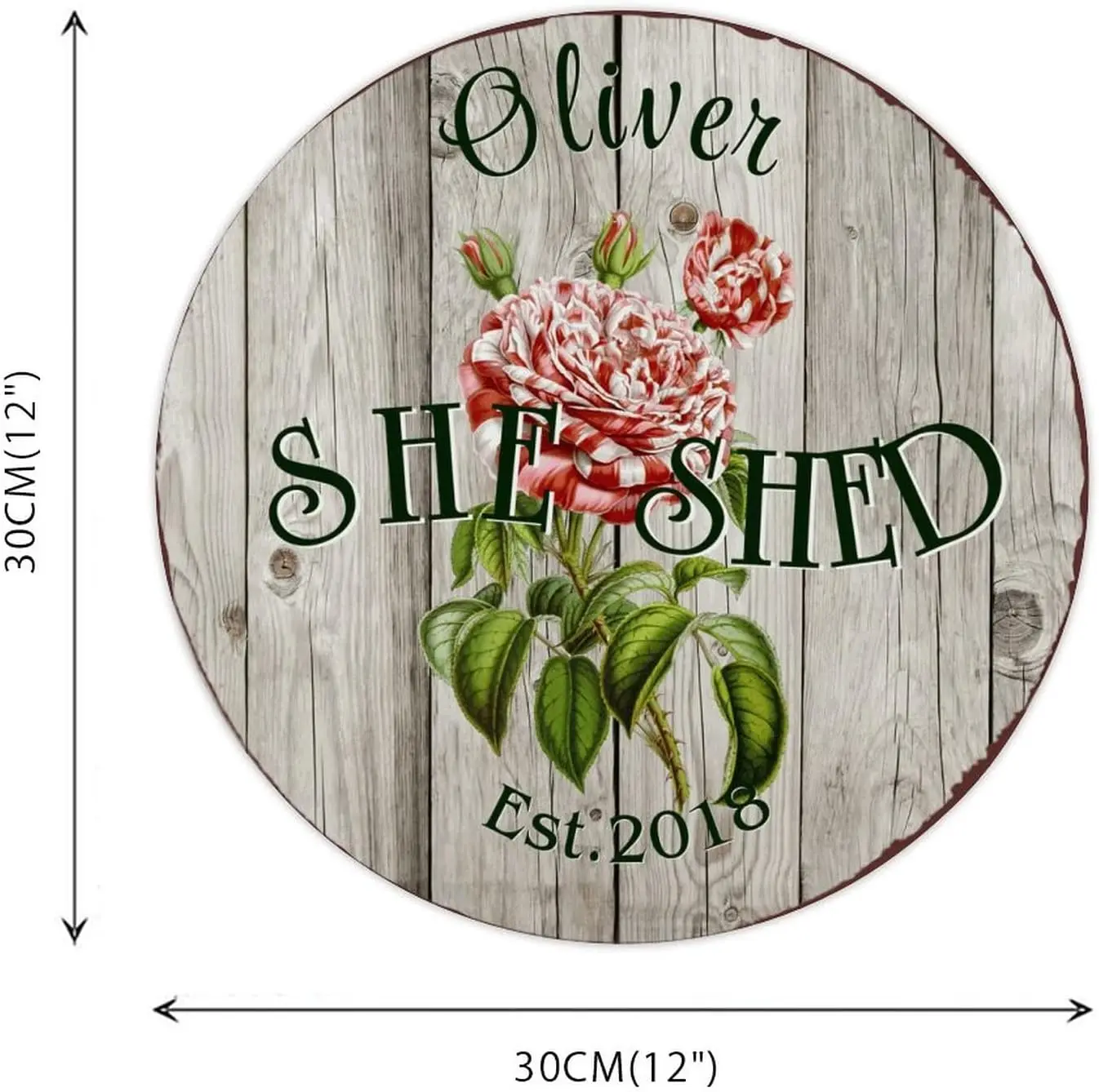 Personalized Name Sign Red White Rose She Shed Tin Sign Vintage Botanical Metal Plaque Funny Novelty Sign Tin Decor Signs for En