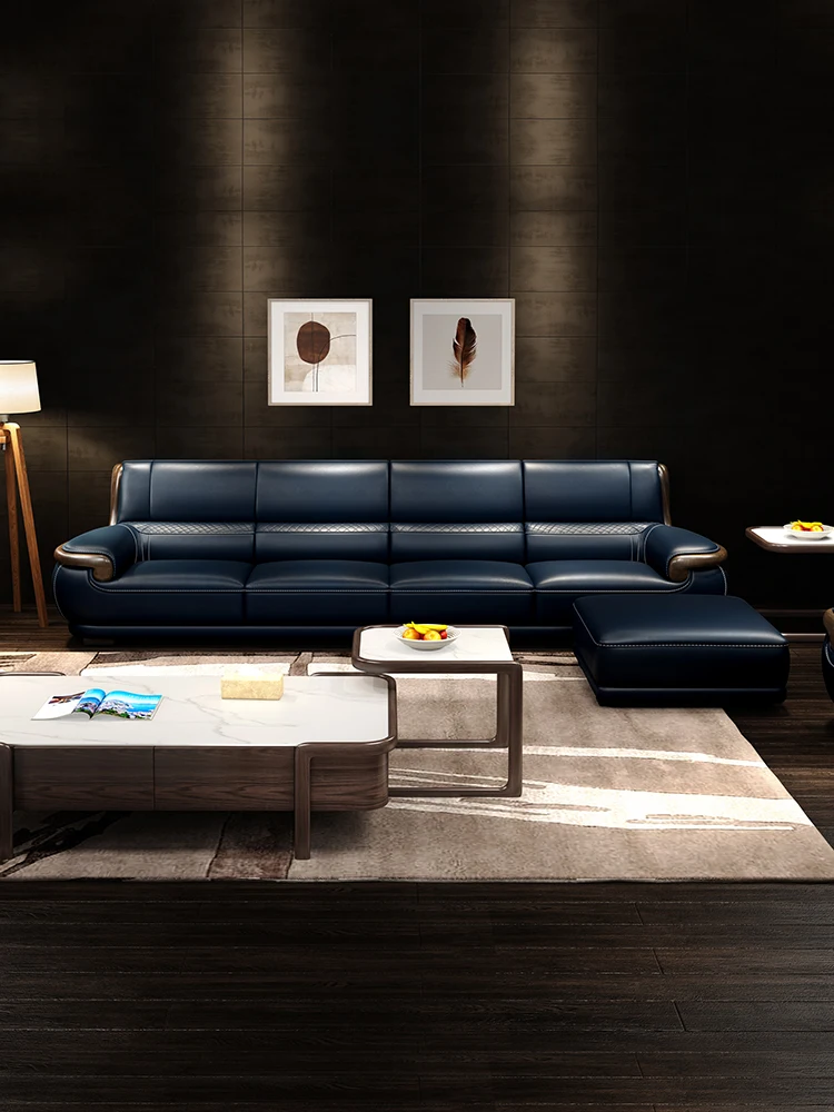 Leather sofa Nordic first layer cowhide modern simple living room three four people straight row corner small apartment