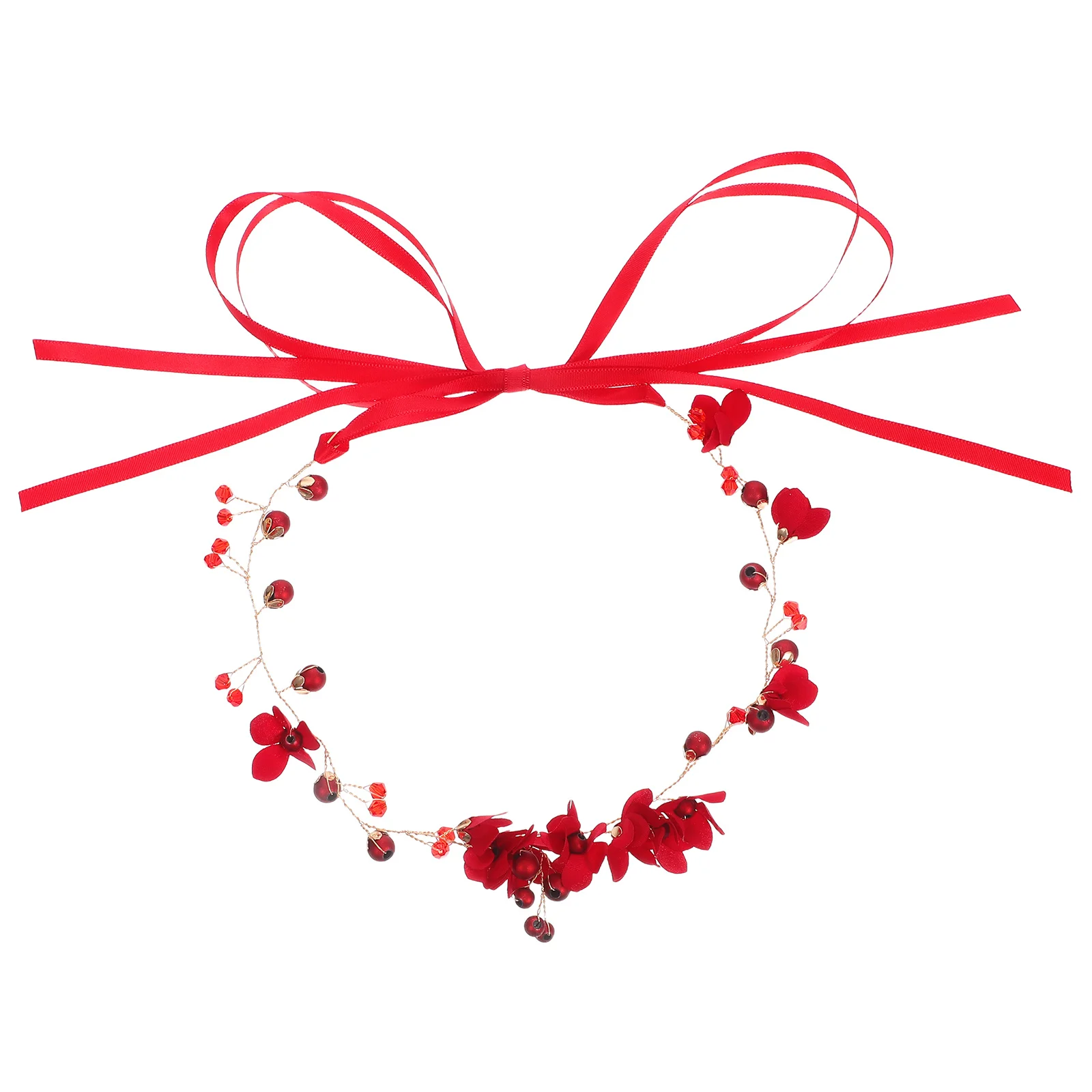 عصابة رأس على شكل زهرة حمراء للنساء رباط شعر الزفاف وغطاء رأس على شكل زهرة للحفلات الراقصة على شكل تاج إكسسوارات الشعر المؤنث