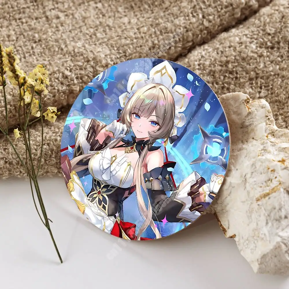 Sandrone Marionette Genshin Impact Wooden Cup Mat Americano Beer Milk Water Coaster for Baking Studio