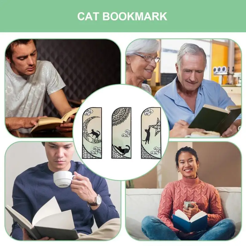 Black Cat Bookmark 6PCS Cartoon Animal Bookmark Cat Reading Bookmarks Retro Book Page Marks Page Marker Holiday Gifts