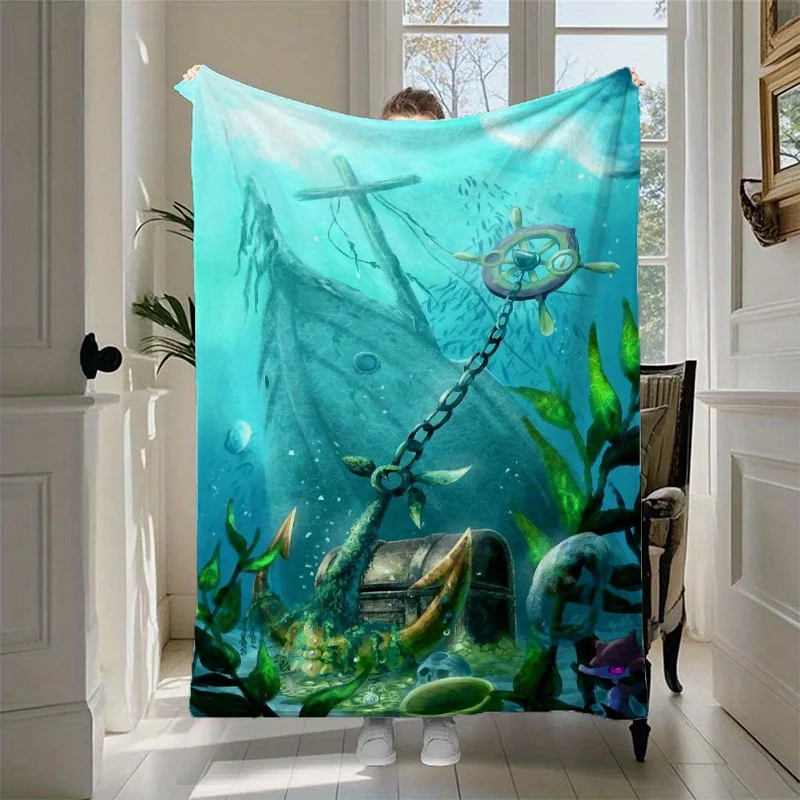 Treasure Chest Moor Digital Print Flannel Blanket, Polyester Fabric, All-Season Charm Style, Soft and Comfortable Multi-Purpose