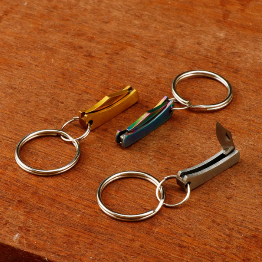 Image of Edelstahl Taschenmesser Faltbar Tragbarer Schlüsselanhänger-Cutter Klappmesser Schlüsselring Multifunktionales Mini-Messer Schlüsselanhänger