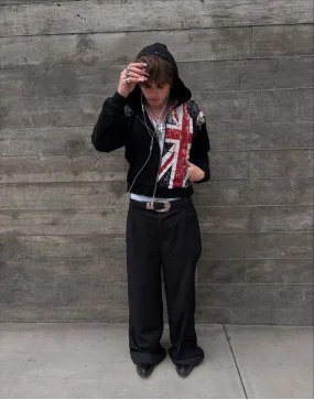 الأمريكية السوداء موضة جديدة الاتجاه العلم الطباعة Y2K القوطية الرجعية الهيب هوب الرجال والنساء عادية الشرير فضفاض سستة الشارع الملابس