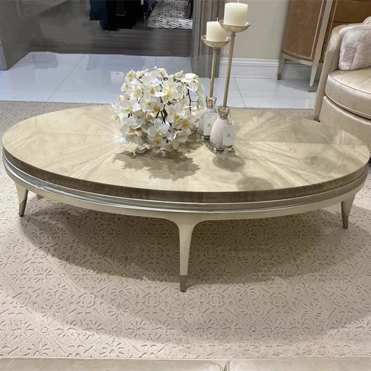 American light luxury, solid wood, oval, champagne coffee table