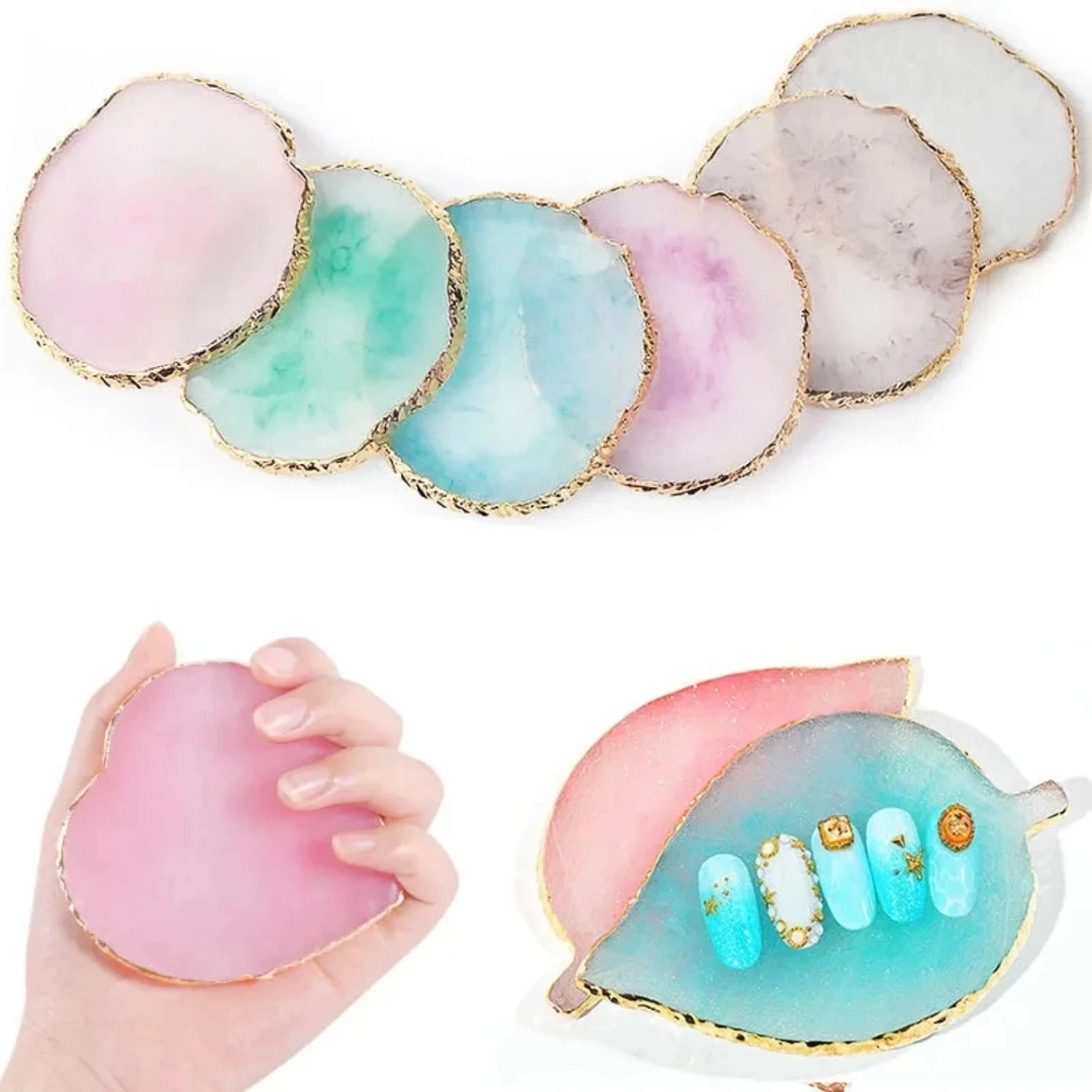 Exquisite Multicolor Round Resin Agate Nail Color Palette - Beautiful Essential Manicure Tool for Stunning Nail Designs - Gorgeo