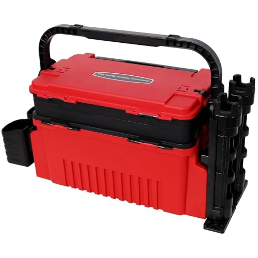 

Dual-Layer Fishing Tackle Box Organizer 11L Waterproof Tacklebox for Fishing with Adjustable Compartments2 Rod Holders 2 Cup Ho
