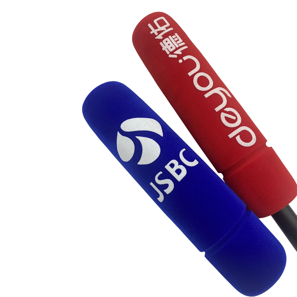 Micrófono flocado personalizado con filtro Pop, cubiertas de impresión de esponja larga, parabrisas con logotipo de espuma para estaciones de TV, entrevistas de periódicos