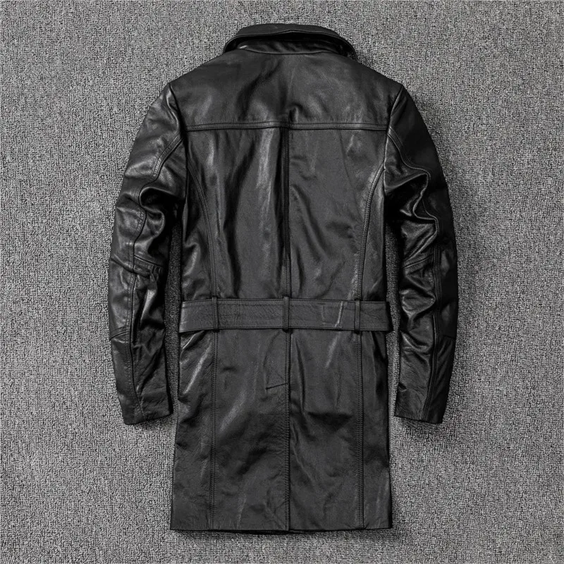 New leather for men mid-length top layer cowhide windbreaker lapel