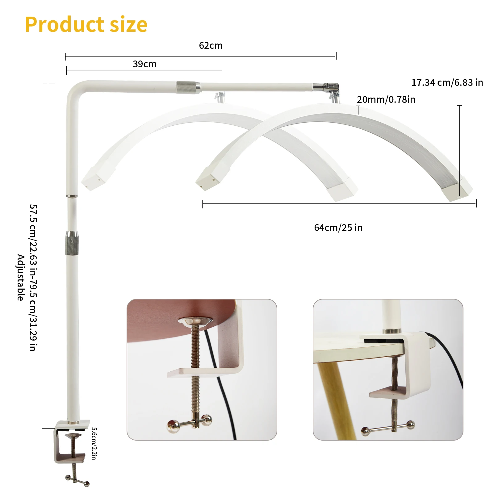 Fosoto LED Nail light Desk Lamp 3 Color Stepless Dimming Eye Protection Flexible Rotating Lamp Head for Beauty Manicure Shop