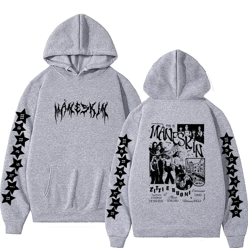 Italian Rock Band Maneskin Double Sided Print Hoodie Men Women Fashion Fleece Cotton Sweatshirt Unisex Vintage Oversized Hoody