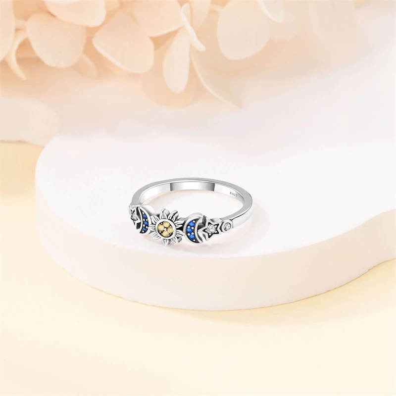 خاتم نجمة وقمر من الفضة الإسترليني عيار 925، زفاف نسائي عالي الجودة من الزركون، هدية مجوهرات عيد الميلاد #2