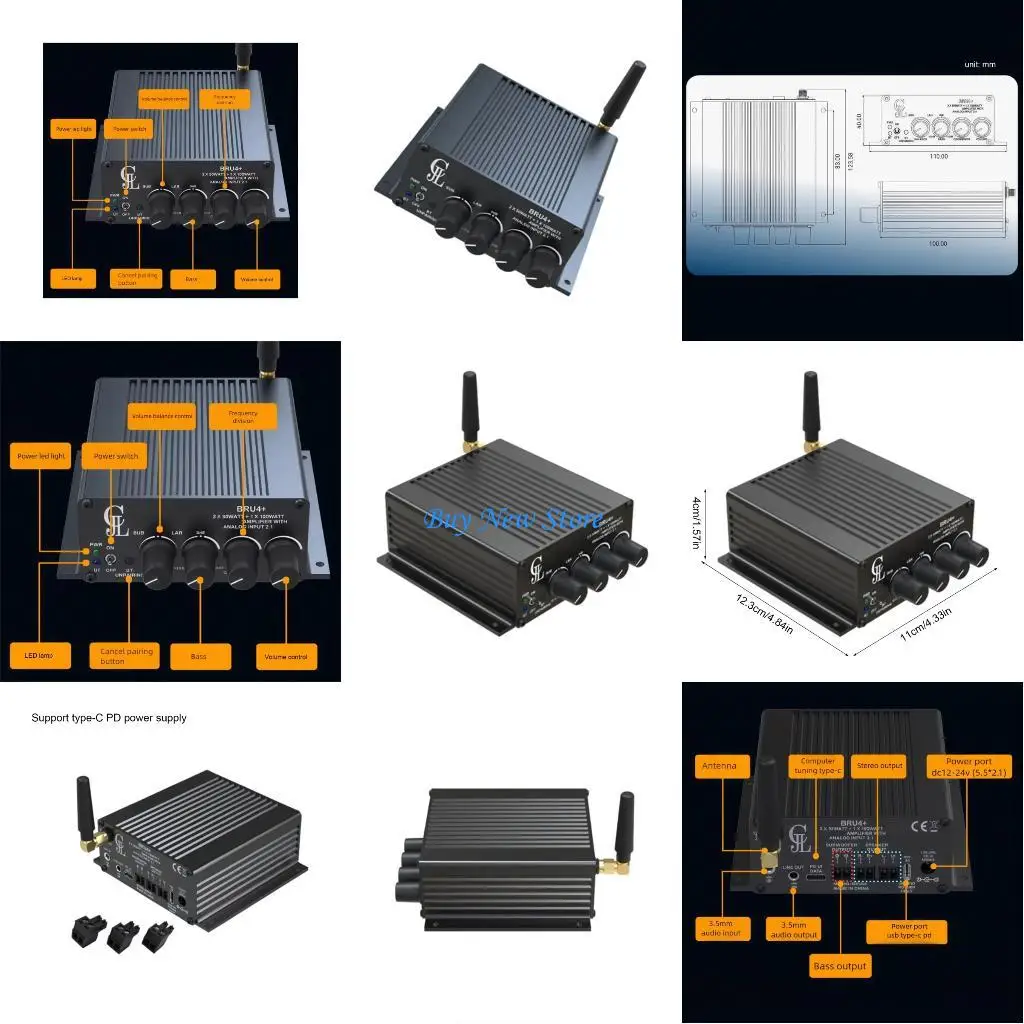 

20CE HIFI Digital Bluetooth-compatible 5.3 Power Amplifier Hifi Sound Wireless Auditory Receiver for Home Theater