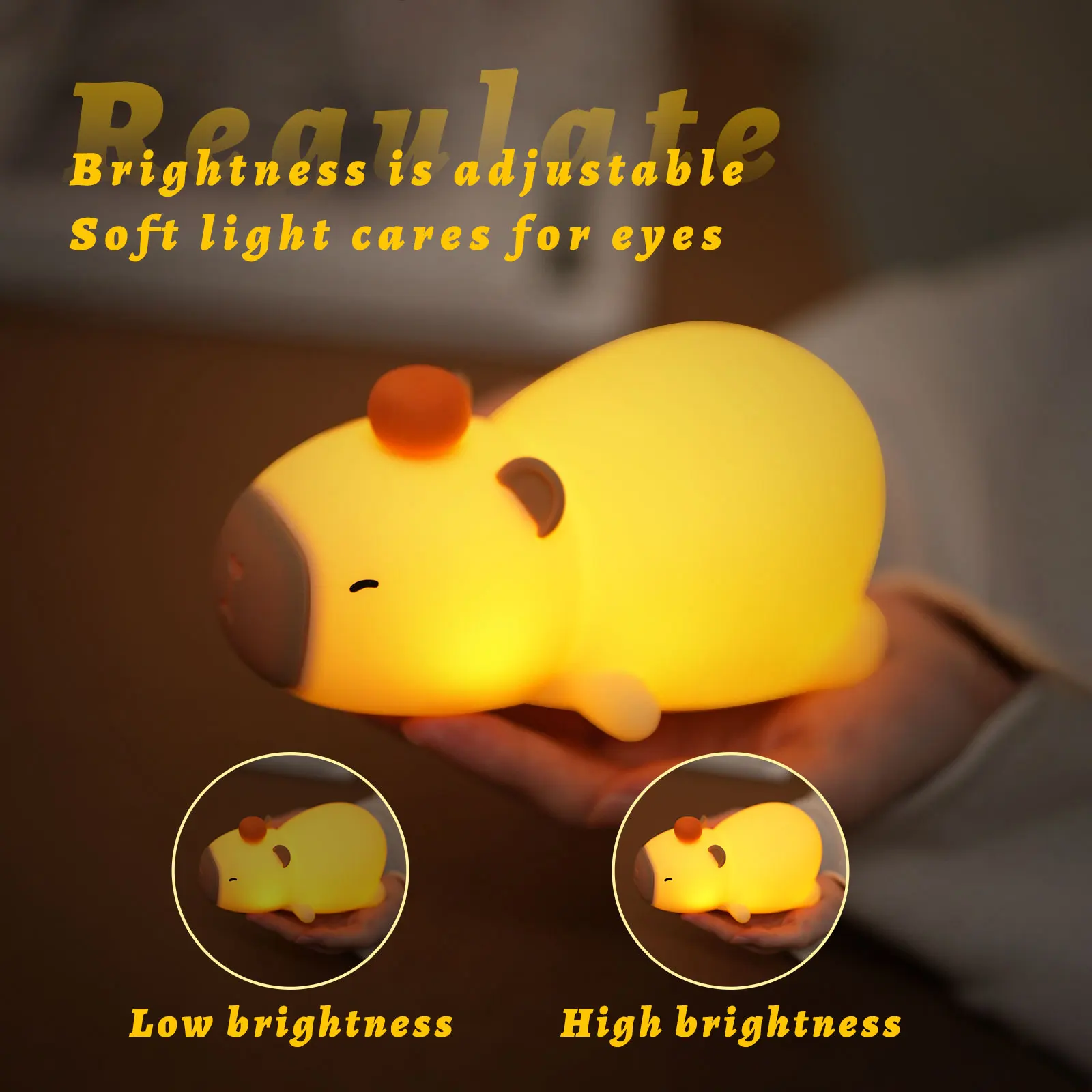 Capybara Night Light Cute Silicone Lamp LED Touch Sensor Lamp RGB Soft Lamp Children Night Light Bedroom Desktop Decoration Gift