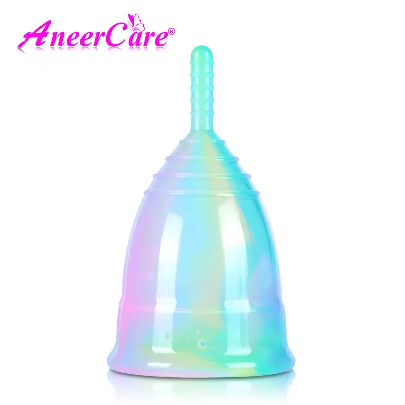 Menstrual Collector Medical Silicone Rainbow Colour Menstrual Cup Sterilizer Vagina Women Hygienic Silicon Period Menstruation.