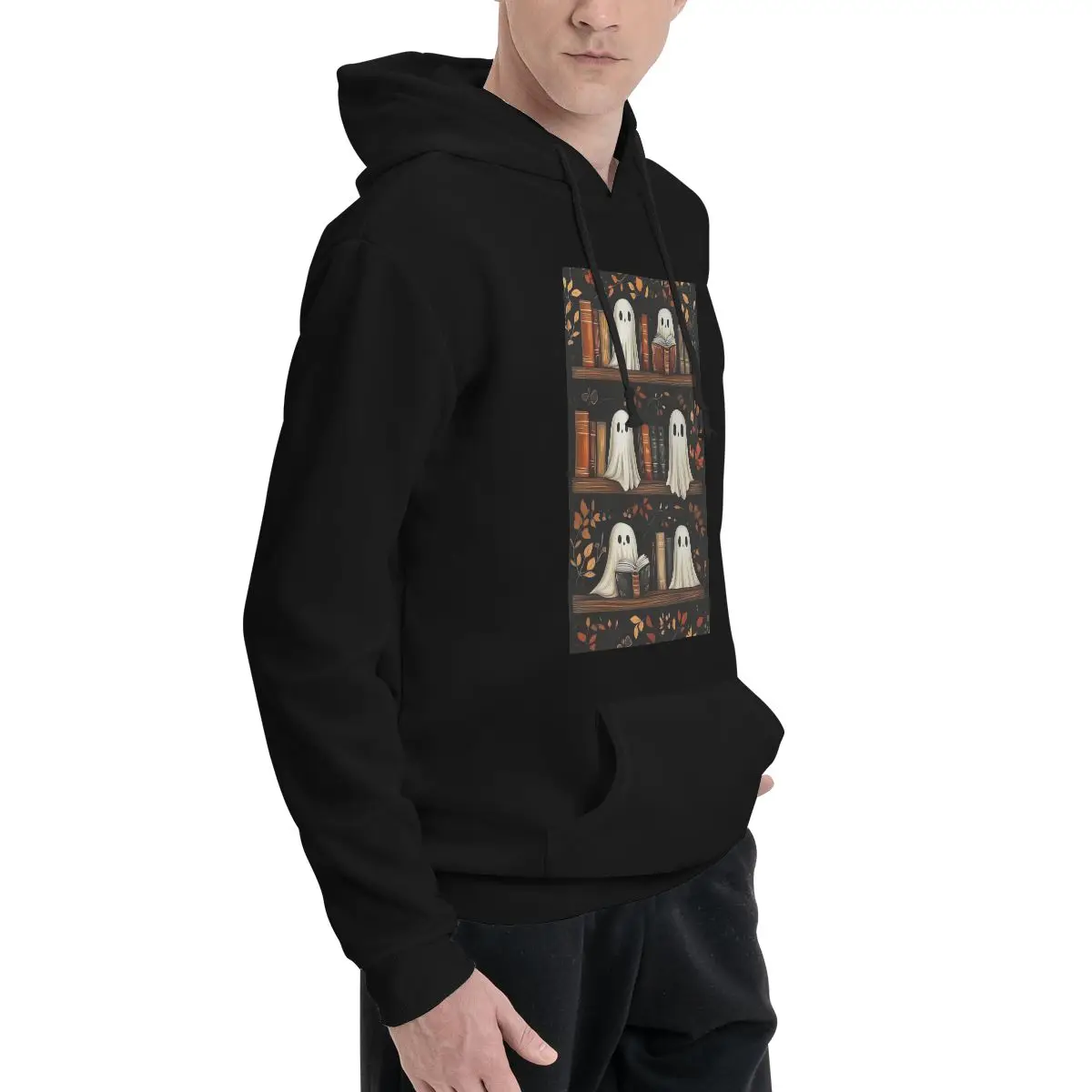 Halloween Ghost Bookshelf Library Book Hoodies Unisex Casual Pullover Sweatshirt Fashion Long Sleeve Streetwear Autumn Winter