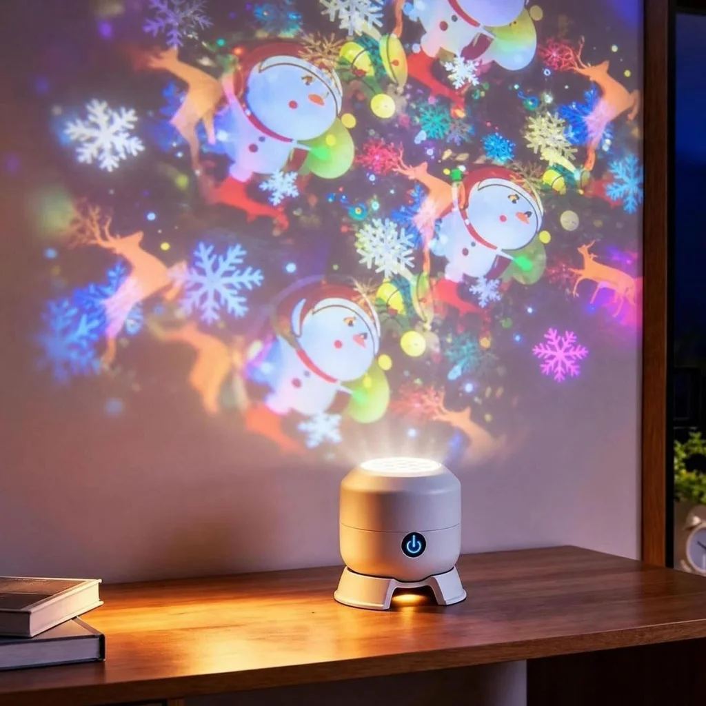 LED Christmas Projector Light 360° Rotating USB Rechargeable Dynamic Projection Night Light for Bedroom Holiday Party Xmas Decor