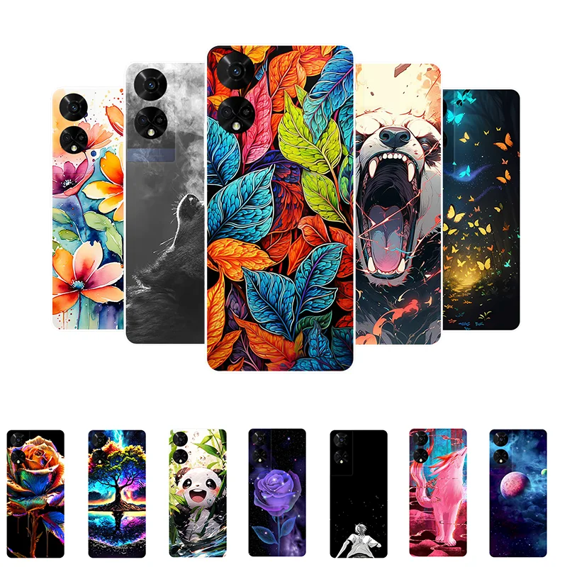 For TCL 50 5G Case T613K Leaves Panda Soft Silicone Back Cover for TCL 50 5G Bumper TCL 50 Phone Case