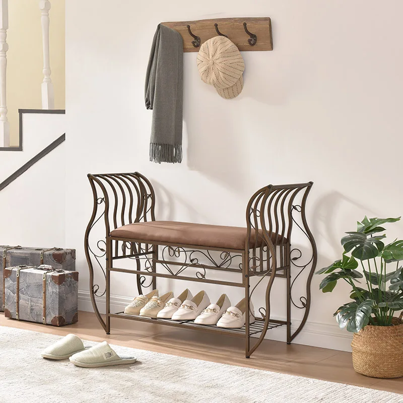 Traditional Style End of Bed Bench, Upholstered Entryway Bench with Arm,