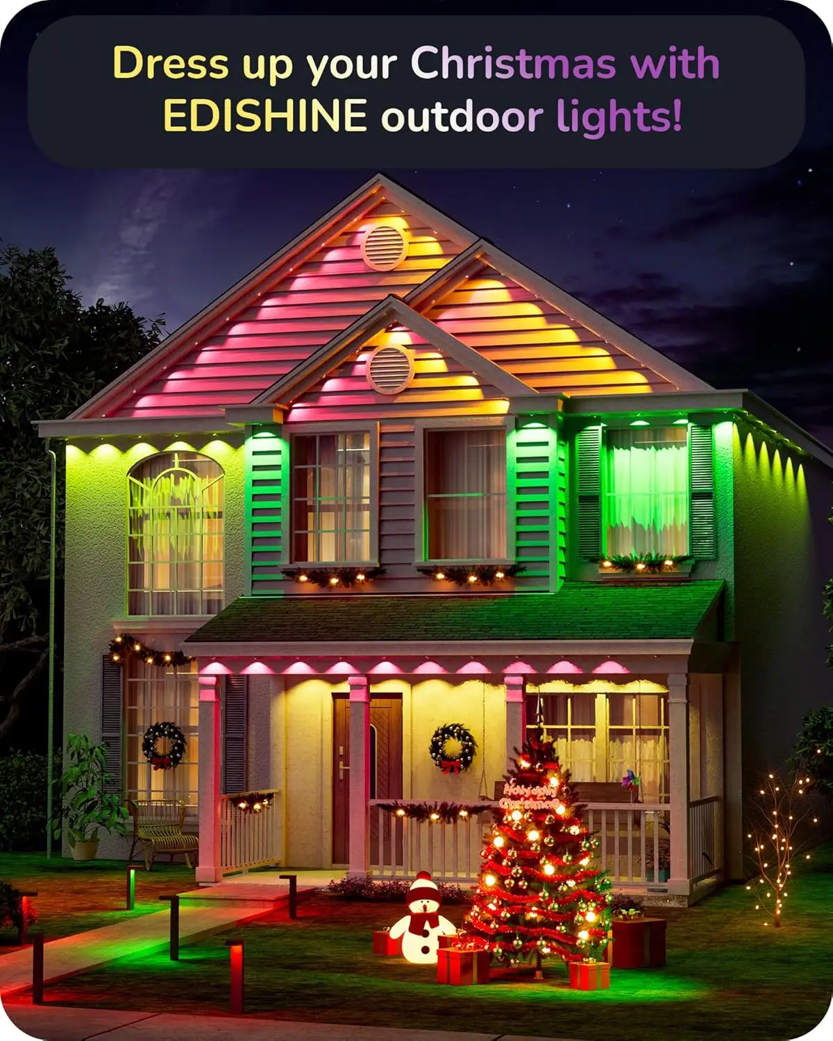 Outdoor Christmas Lights, 40 LED Eave Light with App/Remote, Smart Rainbow RGBW Holiday Light with 50 Scene Modes, IP67 Waterpro